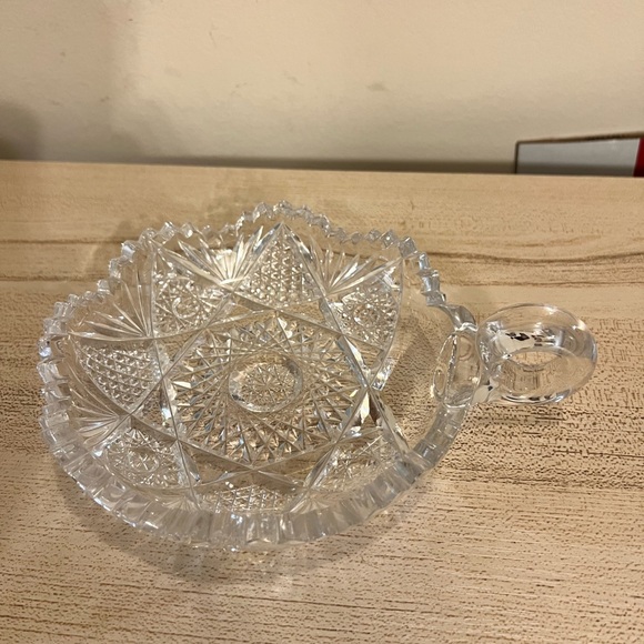 Clear crystal candy/trinket/candle holder with handle dish - Picture 1 of 8